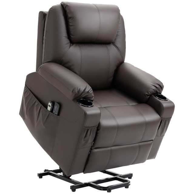 HOMCOM Lift Chair Ανακλινόμενη έως 135° με ποτηροθήκη, Τηλεχειριστήριο και υποπόδιο 88x92x106 cm, Καφέ