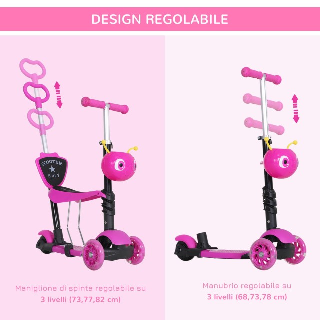 HOMCOM Scooter 3 Wheels for Παιδικό κάθισμα και λαβή με ρυθμιζόμενο ύψος