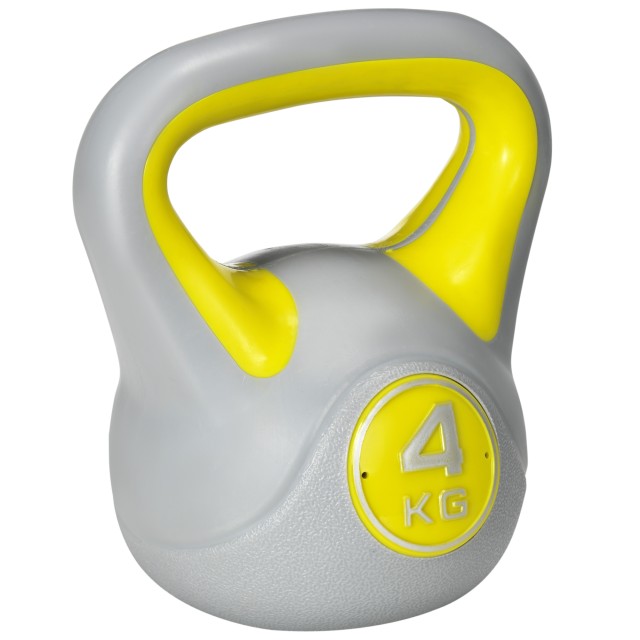 SPORTNOW Kettlebell 4kg σε PU και Sand με επίπεδη βάση και λαβή για Deadlifts, Squats και Lifts, 18x12x20 cm, Κίτρινο