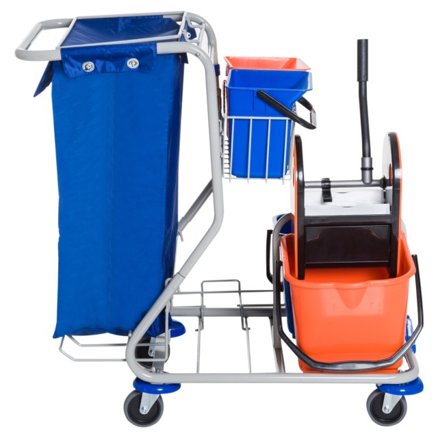 Homcom Professional Cleaning Cart with 4 Buckets 18L / 6L Blue and Orange 720-007