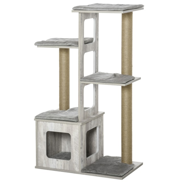 PawHut Multi-level Cat Scratching Post Tree, Κρεβάτι και σχοινιά από γιούτα, γκρι