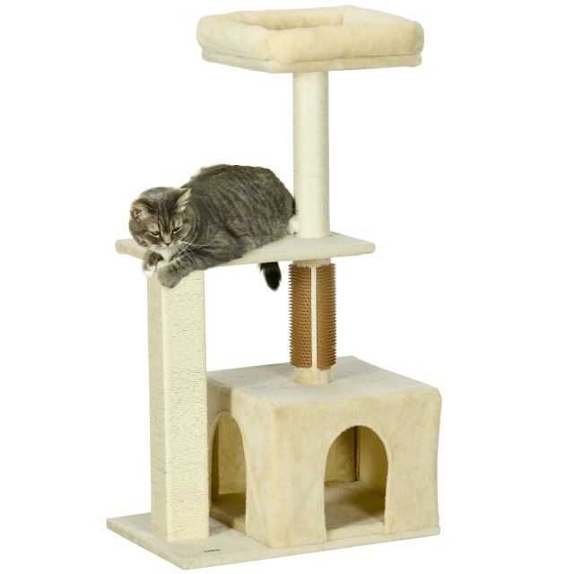 PawHut Cat Tree with Stake, Cat House, Scratching Post and Perch, 60x40x108 cm, Beige D30-751V00BG