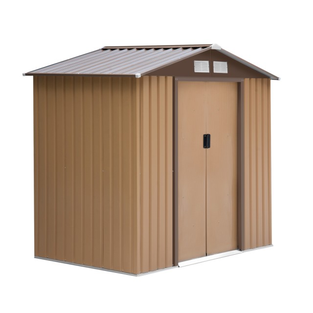 Outsunny Garden Shed Εργαλειοθήκη σε Ατσάλι, Υπόστεγο Κήπου από Ατσάλι με Συρόμενες Πόρτες, 213x130x185cm, Κίτρινο 845-030YL