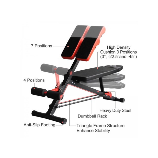 Πολυλειτουργικός Πάγκος Γυμναστικής Sit Up 64 x 146 x 73.5-85 cm HOMCOM A91-075