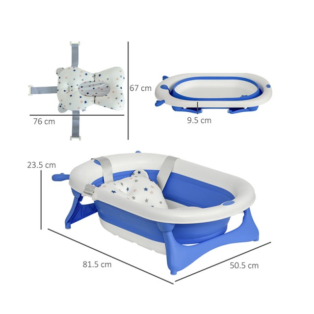 Πτυσσόμενη Μπανιέρα Μωρού 81.5 x 50.5 x 23.5 cm Χρώματος Μπλε HOMCOM 400-014BU