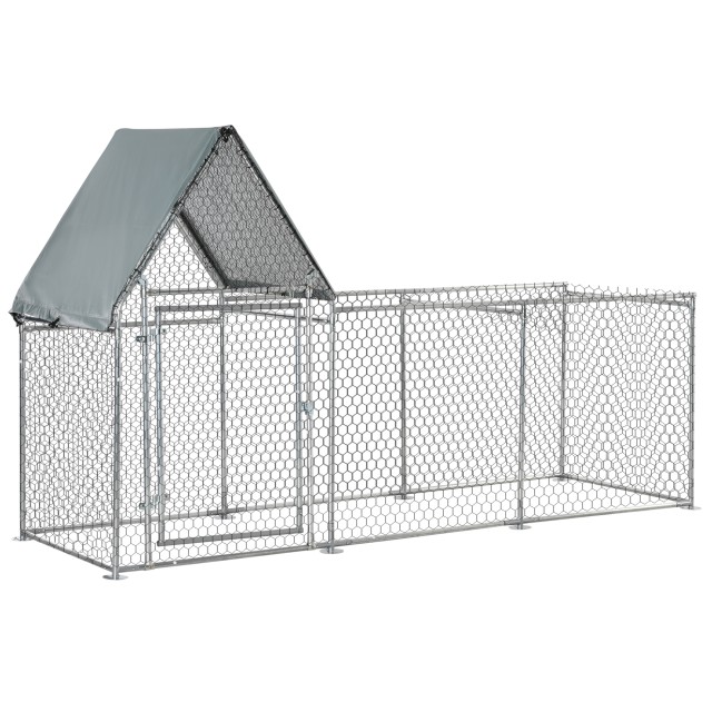 PawHut Galvanized Steel Chicken Run με κάλυμμα Oxford, 302x107x172cm, Ασημί