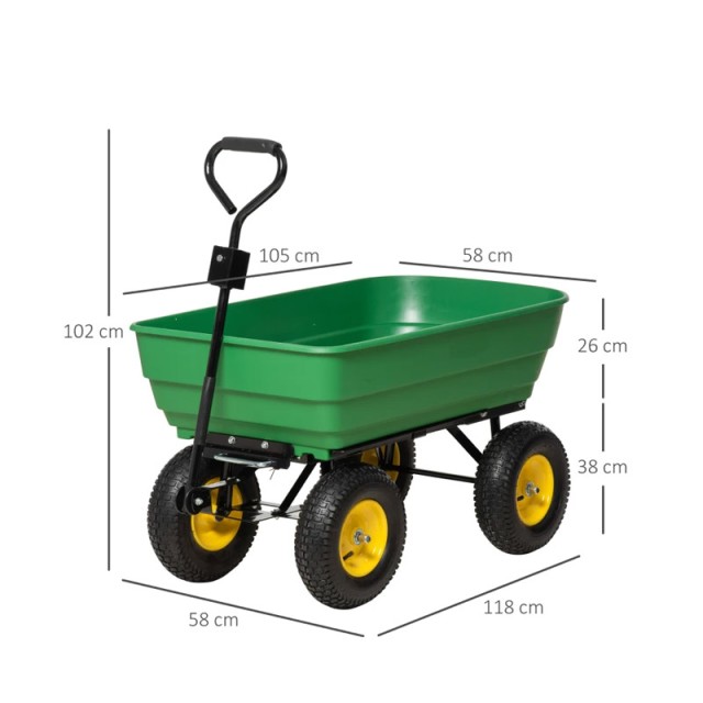 Ρυμουλκούμενο Καρότσι Κήπου με Ανατροπή 125 Lt Outsunny 845-636V01