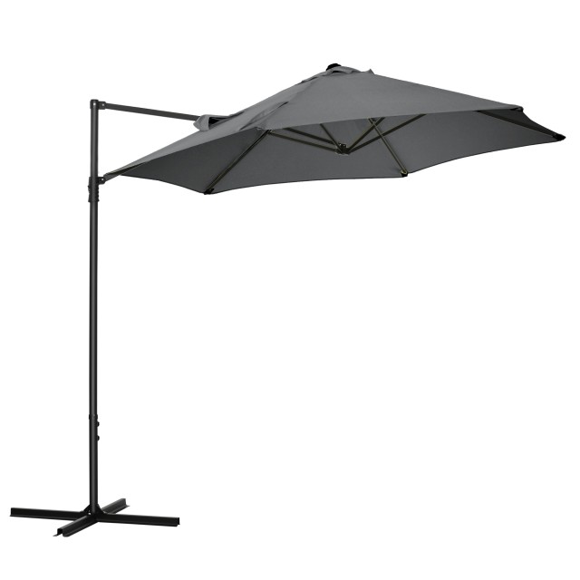 Outsunny Garden Parasol με περιστροφή 360° και πολυεστερικό κουβούκλιο, Ø256 x 245 cm, σκούρο γκρι