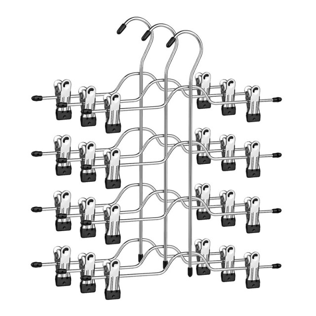 Σετ Μεταλλικές Κρεμάστρες για Παντελόνια / Φούστες 4 Θέσεων με Ρυθμιζόμενα Κλιπς 3 τμχ Songmics CRI042BK - 12 άτοκες δόσεις και 5% cash back