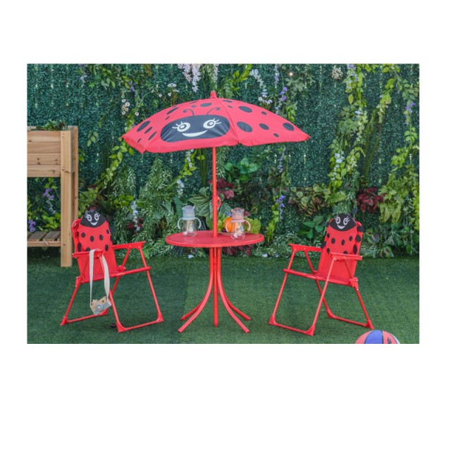 Σετ Παιδικό Σαλόνι Κήπου με Τραπέζι 2 Καρέκλες και Ομπρέλα Πασχαλίτσα 4 τμχ Outsunny 312-024RD