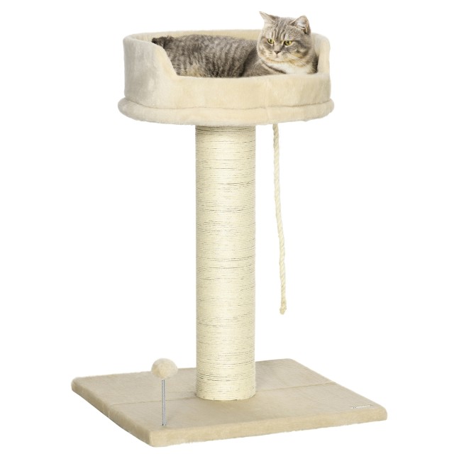 PawHut Scratching Tree for Cats με Κρεβάτι και βελούδινη μπάλα και κοντάρι σιζάλ 55x55x83cm Μπεζ D30-551V00BG