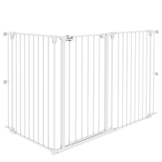 PawHut 3-Panel Medium Dog Gate με διπλό σύστημα κλειδώματος, 206x90cm, Λευκό