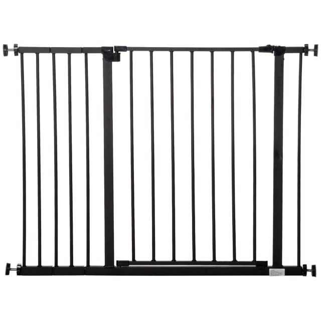 PawHut Extendable Dog Gate με βίδες και ευρύ άνοιγμα, σε μέταλλο και πλαστικό, 76-107x76 cm, μαύρο