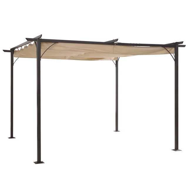 Outsunny Gazebo Garden Pergola Πτυσσόμενη Ομπρέλα Μαύρη Πλαίσιο Μπεζ Τέντα, 350 x 350 x 230 cm