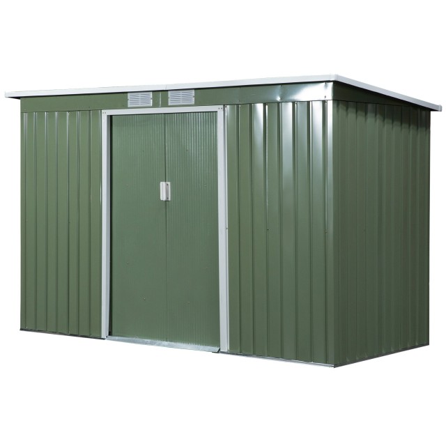 Outsunny Garden Shed Εργαλειοθήκη σε Ατσάλινο φύλλο με Συρόμενες Πόρτες, 280x130x172cm, Ανοιχτό πράσινο 845-032GN