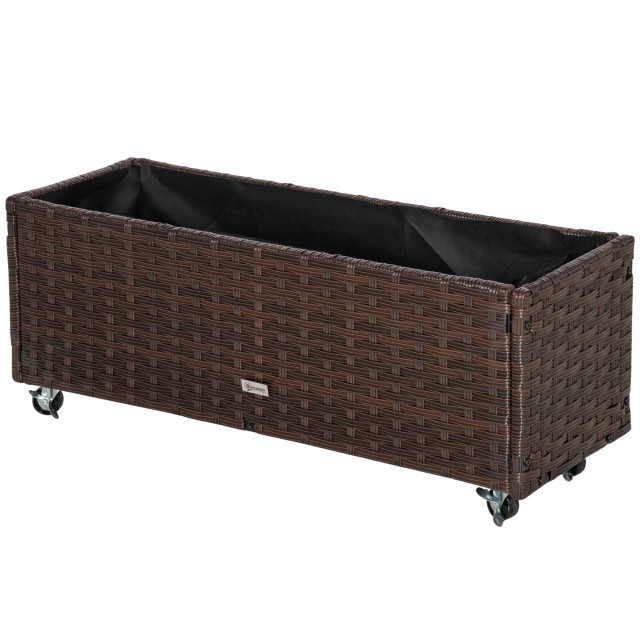 Outsunny Synthetic Rattan Raised Planter με 4 ρόδες που κλειδώνουν, 94,5x31x36cm Γκρι 867-097