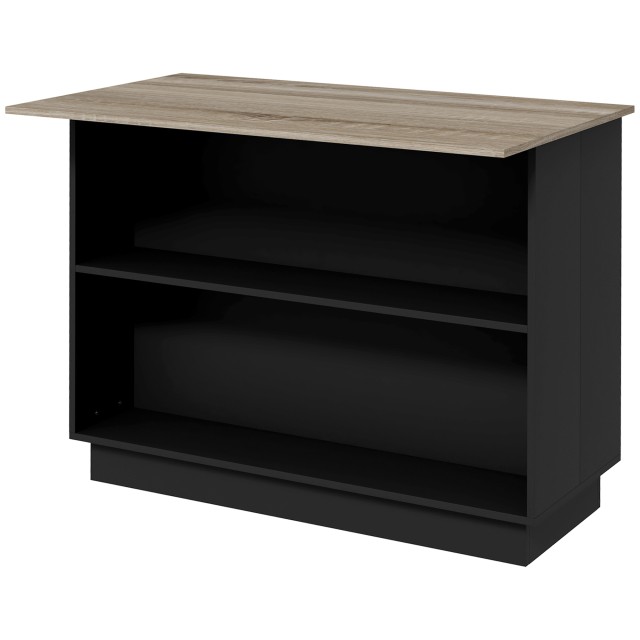 HOMCOM Kitchen Island με 2 ανοιχτά ράφια και 2 ντουλάπια, σε MDF, 105x60x82 cm, δρυς και μαύρο χρώμα 801-354V80BK