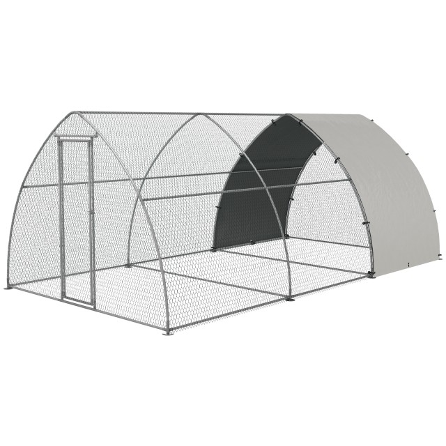 PawHut Steel Chicken Run για 14-18 ζώα με πόρτα που κλειδώνει, 3x5,6x2,2 m, ασημί