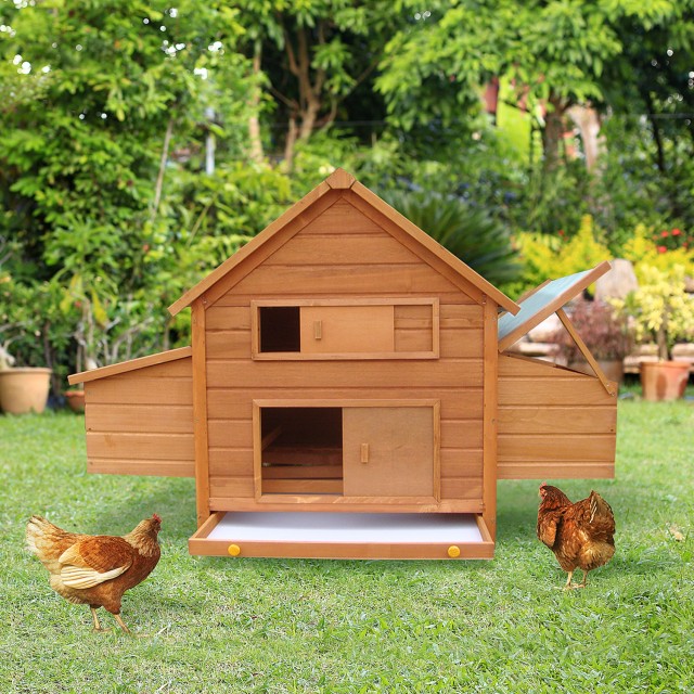 PawHut Garden Chicken Coop Κλουβί κοτόπουλου σε έλατο, ξύλο και πράσινο, 160x98,5x107 cm D51-014