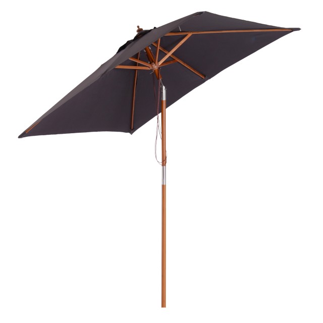 Outsunny Tilting Garden Umbrella 2x1,5m, 6 πηχάκια, Ξύλινο κοντάρι και άνοιγμα με σχοινί, Σκούρο Γκρι