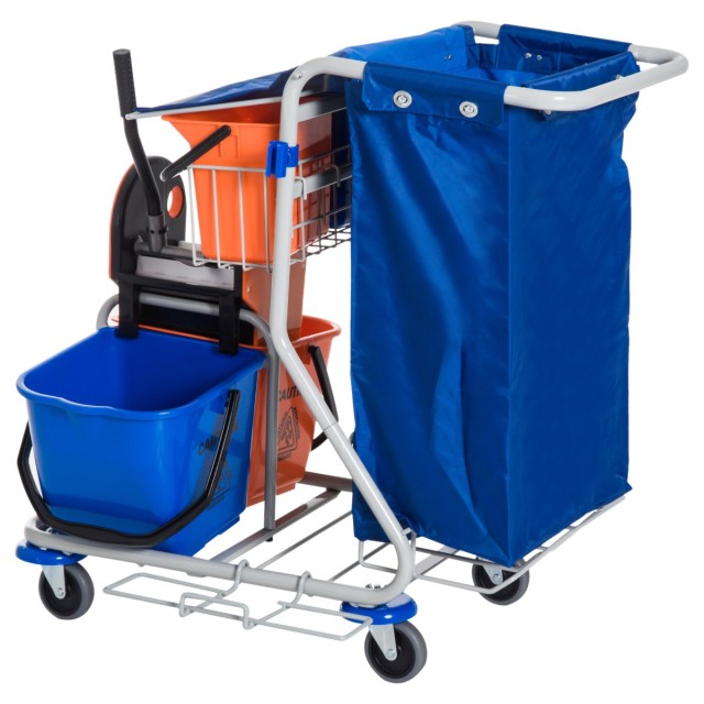 Homcom Professional Cleaning Cart with 4 Buckets 18L / 6L Blue and Orange 720-007