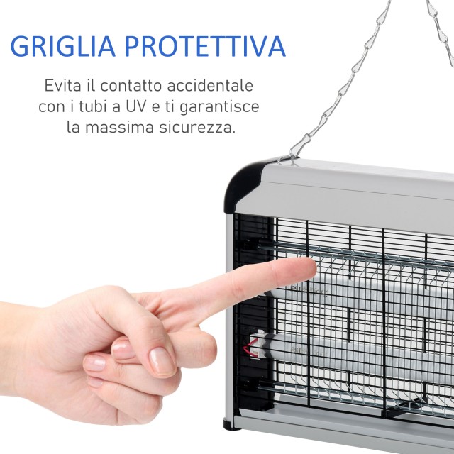 Outsunny Outsunny Outdoor and Indoor Insect Killer με λάμπα UV σκοτίας κουνουπιών για 60m², Electric Kunuto Killer 15W Grey