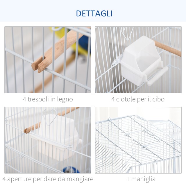 PawHut Bird Cage with Perches, Swing and Bowls, Metal and Plastic Aviary, 46,5x35,5x92cm, Λευκό