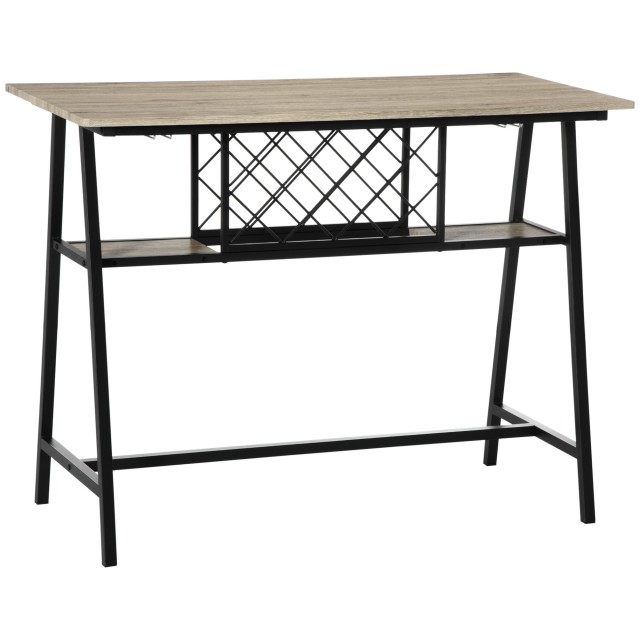 HOMCOM Industrial Bar Table 10 Bottles in Chipboard and Steel, 120x60x91 cm, Black and Wood Color