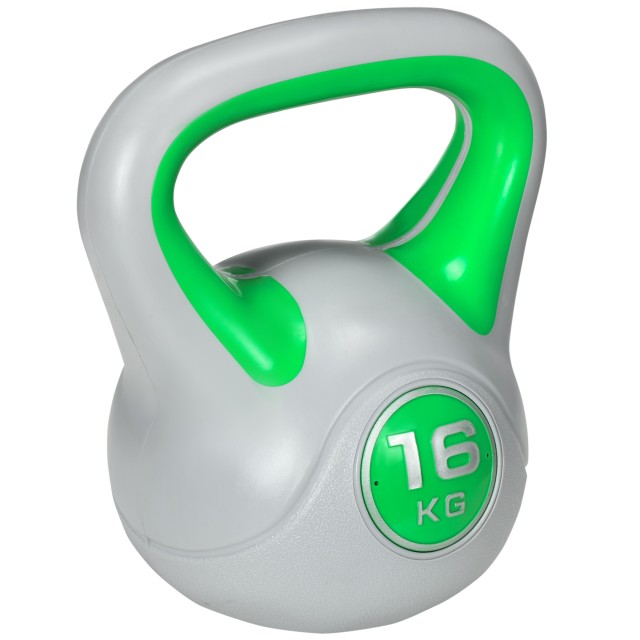 SPORTNOW Kettlebell 16kg σε PU και Sand με επίπεδη βάση και λαβή για Deadlifts, Squats και Lifts, 26x18x32 cm, Πράσινο