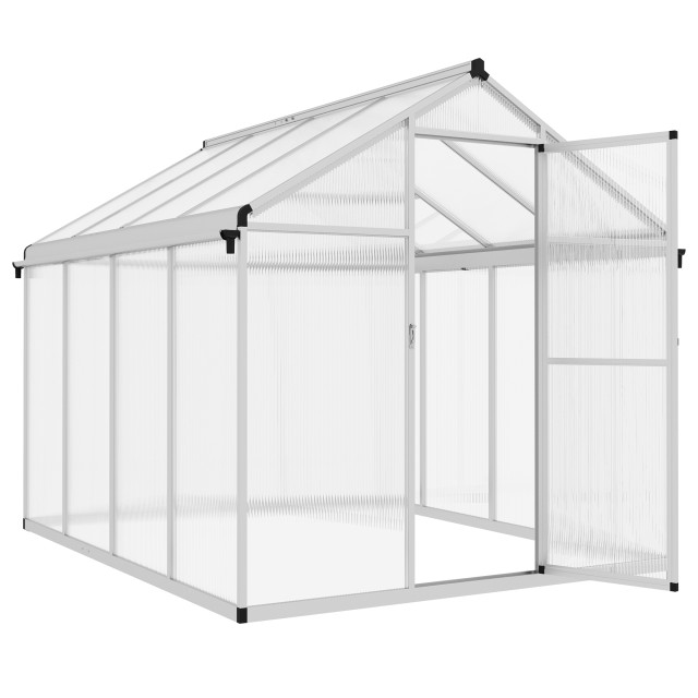 Θερμοκήπιο Outsunny Polycarbonate Garden με Παράθυρο, Πόρτα με Κλειδαριά και Υδρορροή, 2,5x2x2m 845-243V04SR