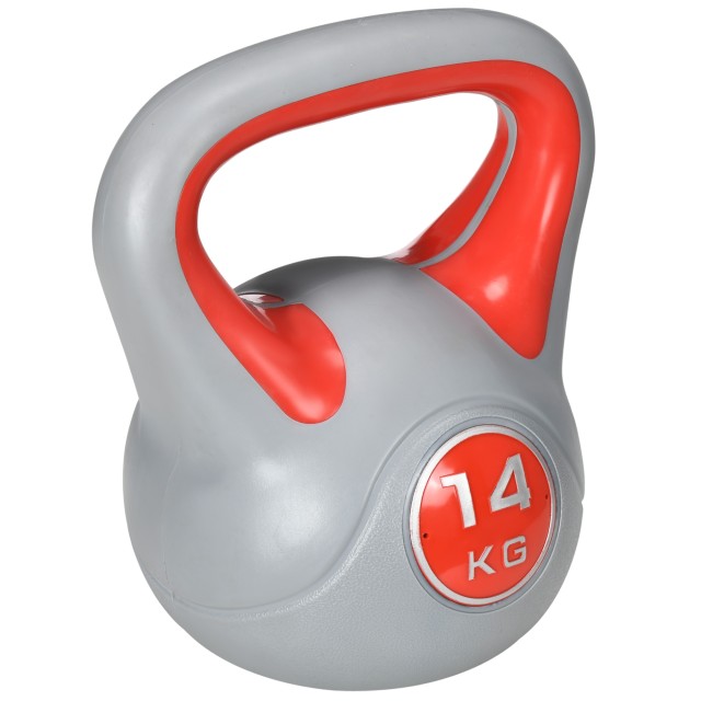 SPORTNOW Kettlebell 14kg σε PU και Sand με επίπεδη βάση και λαβή για Deadlifts, Squats και Lifts, 26x18x32 cm, Κόκκινο