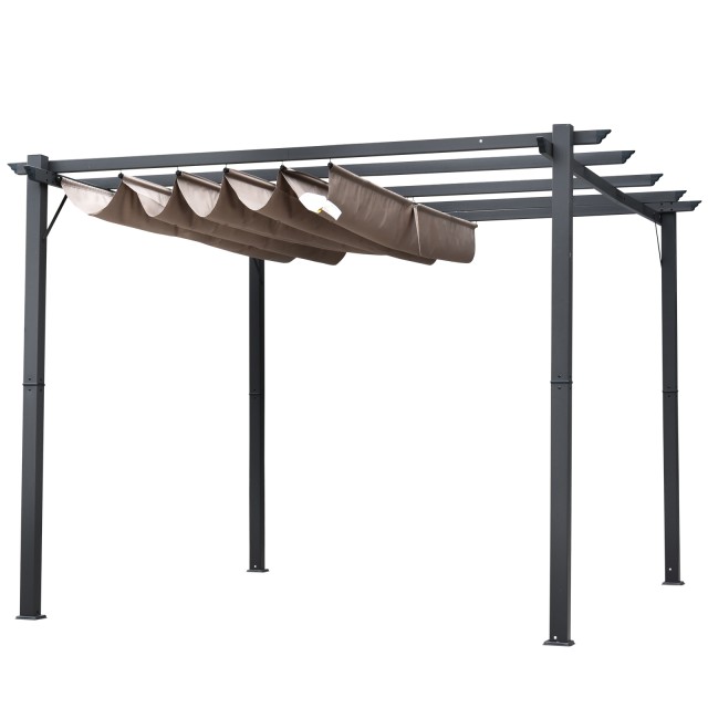 Outsunny Garden Pergola 3x3 m με αναδιπλούμενη Anti-UV οροφή και πλαίσιο αλουμινίου, γκρι 84C-054BK