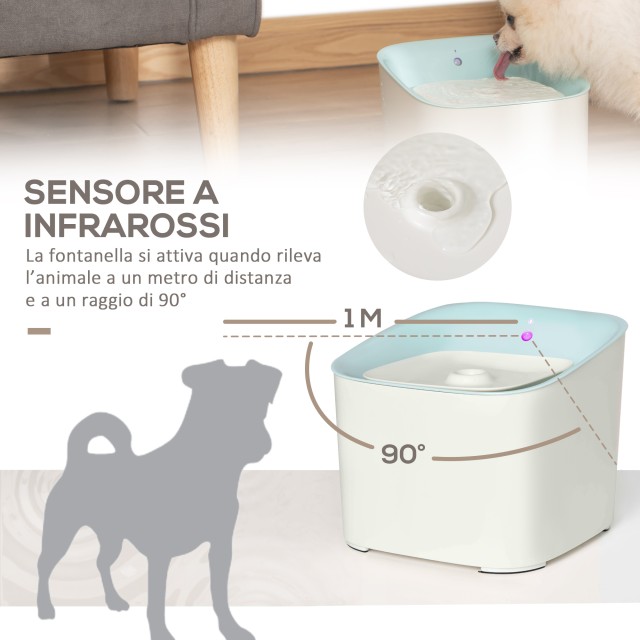 PawHut 3L Drinking Fountain for Cats and Dogs Αυτόματος διανομέας νερού με φίλτρο άνθρακα - Λευκό