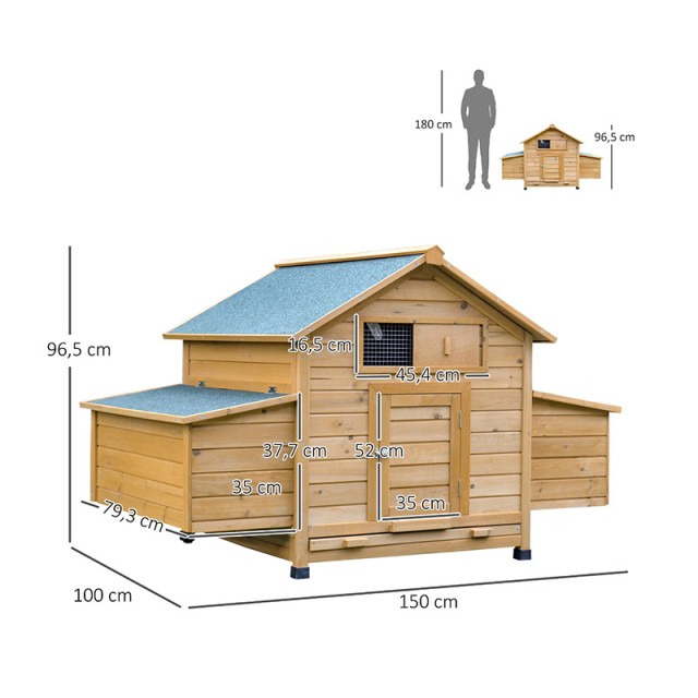 Ξύλινο Κοτέτσι 150 x 100 x 96.5 cm PawHut D51-065V01