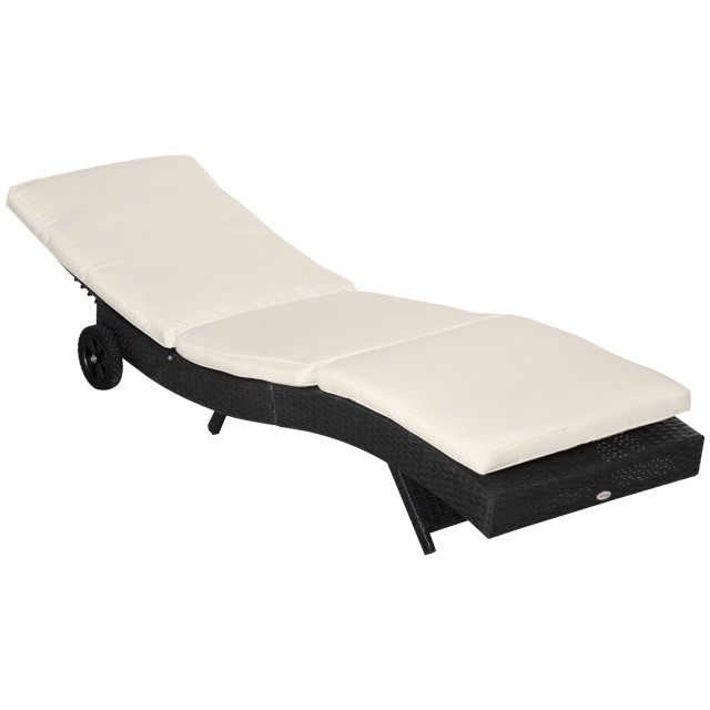 Outsunny Garden Lounger σε PE Rattan με ρυθμιζόμενη πλάτη και μαξιλάρι, 207x70x70cm, Μαύρο 862-030BK