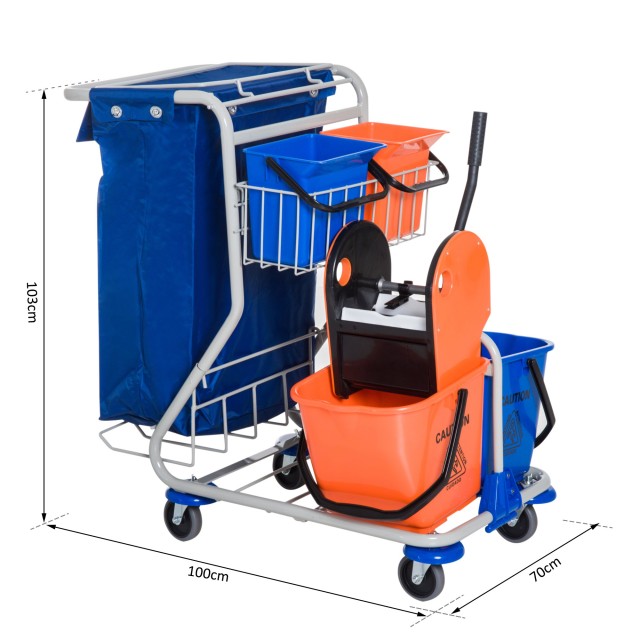 Homcom Professional Cleaning Cart with 4 Buckets 18L / 6L Blue and Orange