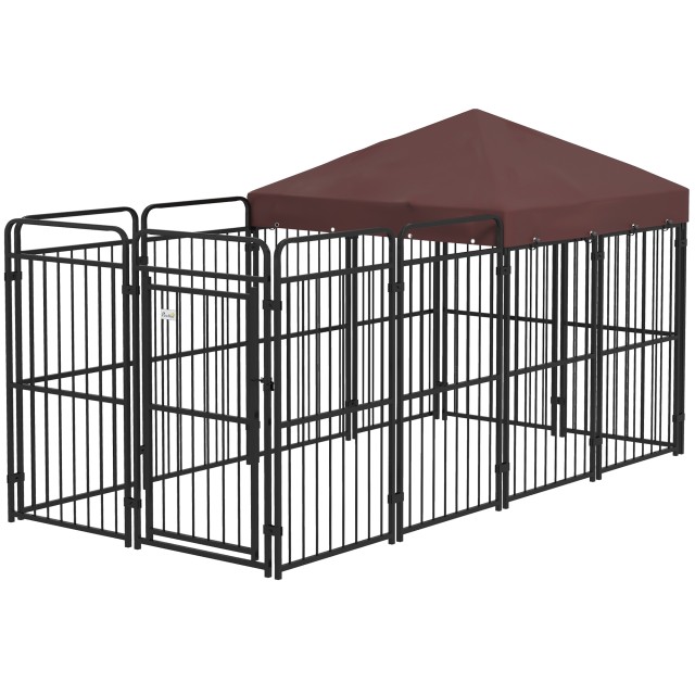 PawHut Outdoor Metal Dog Run with Roof, 282x121x159cm, Καφέ D02-175V00BN