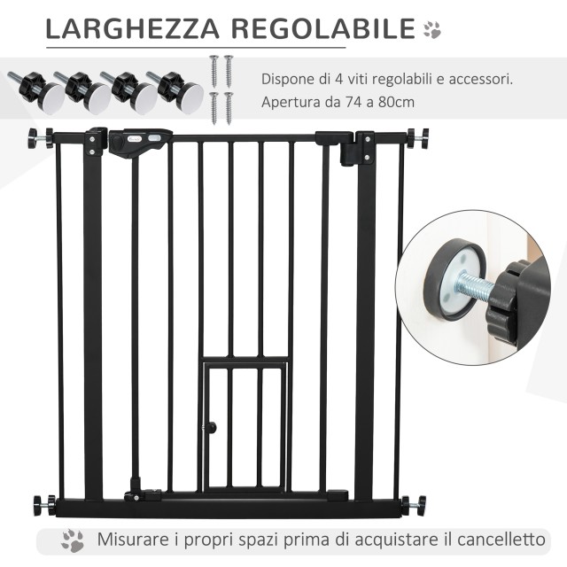 PawHut Dog Gate με Push Fit, Επεκτάσιμη από 74-80cm με Αυτόματο Κλείσιμο, Μαύρο