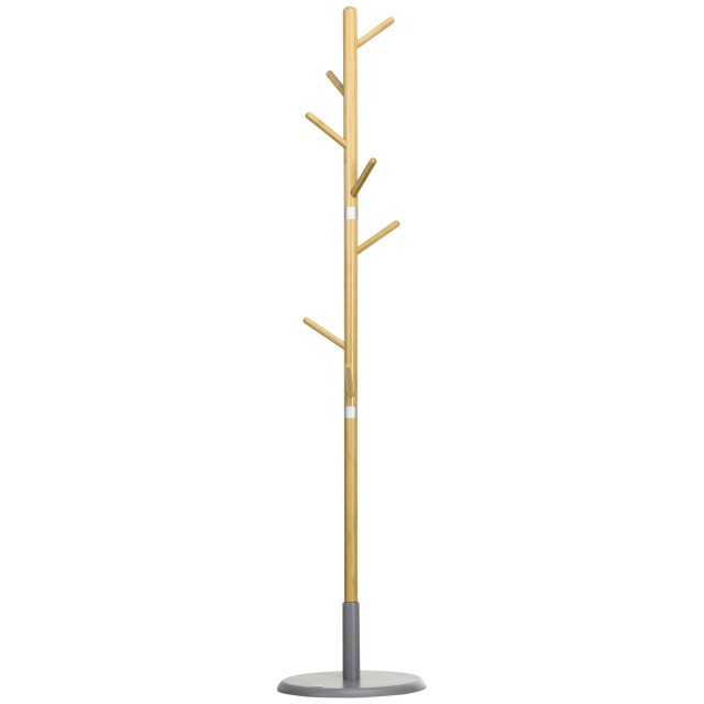 HOMCOM Coat Stand για διάδρομο από MDF και μπαμπού με 8 γάντζους και στρογγυλή βάση, Ø37,8x175,6 cm 837-305V00ND