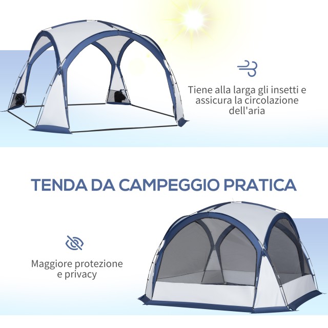 Σκηνή Camping Outsunny 6-8 ατόμων, 4 πόρτες με φερμουάρ, τσάντα και γάντζος, 350x350x230 cm, λευκό και μπλε