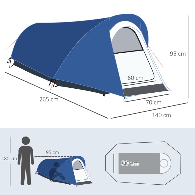 Σκηνή Camping Outsunny Polyester και Oxford Fabric με εσωτερικό γάντζο και δίχτυα παράθυρα, 265x140x95cm A20-302V00LB