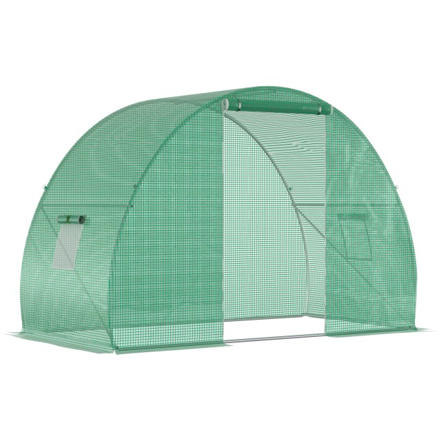 Θερμοκήπιο Outsunny Tunnel με Roll-up Door and Windows, PE Cover and Steel Construction, 150x300x200cm, Green 845-591