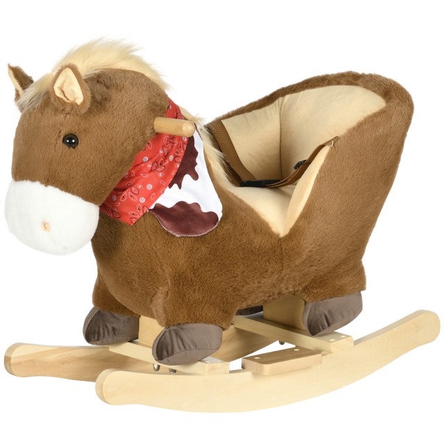 HOMCOM Rocking Horse για παιδιά από 18-36 μηνών με ρεαλιστικούς ήχους, 60x33x50 cm, καφέ και χρώμα ξύλου 330-160V00CF