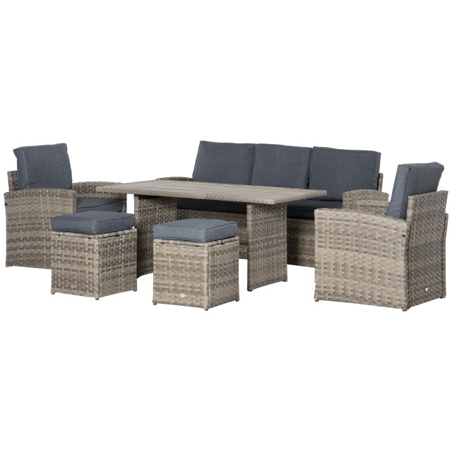 Outsunny Garden Lounge σε PE Rattan με 3θέσιο καναπέ, 2 πολυθρόνες, 2 σκαμπό και τραπέζι, γκρι 860-198